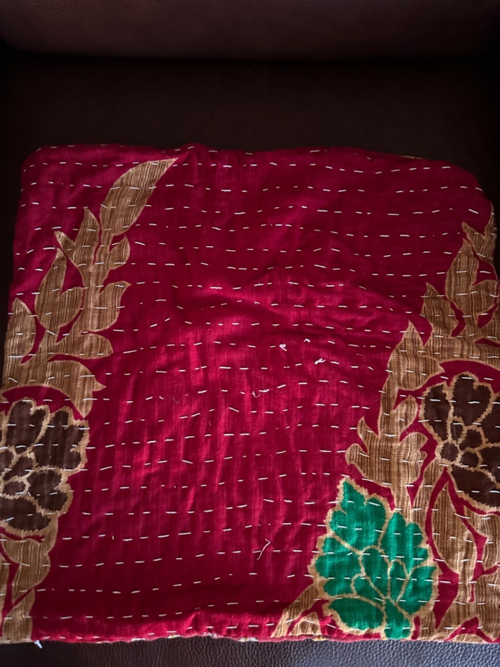Stunning 16x16 Kantha Zippered Pillow Cover